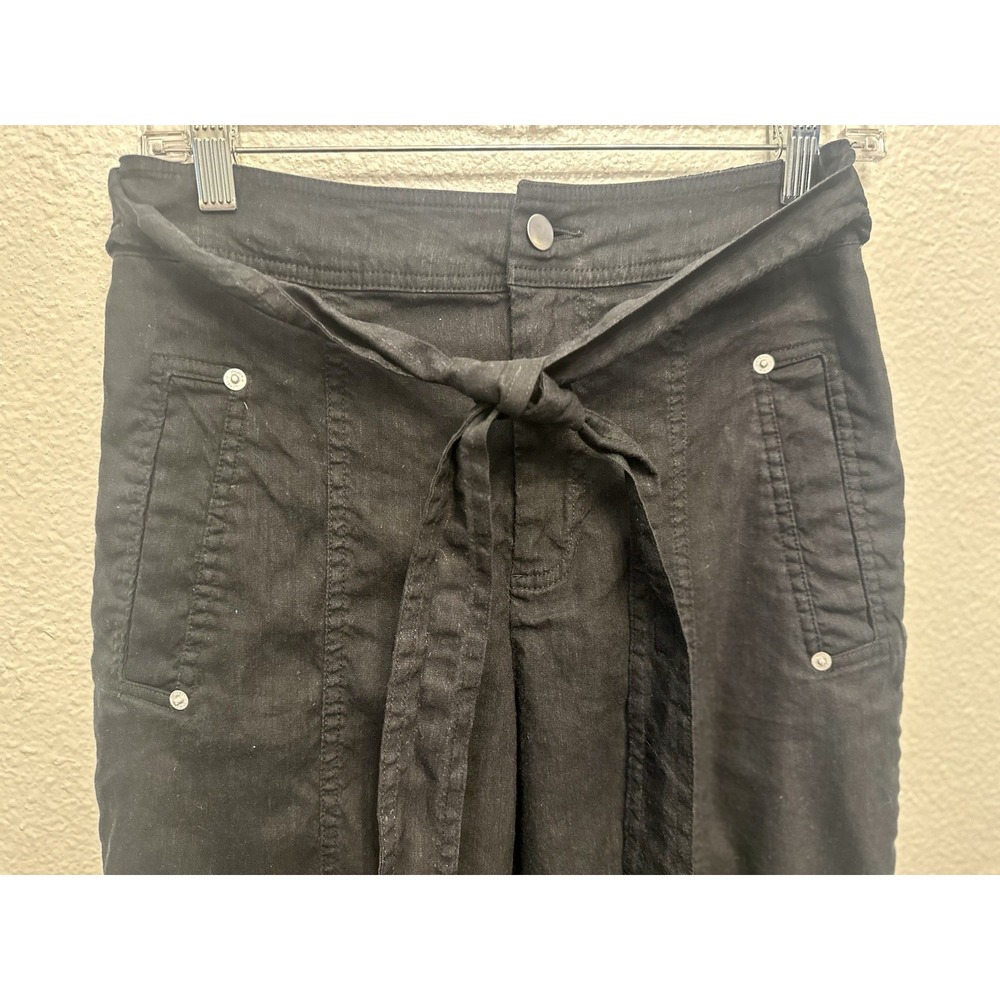 Inc Linen Blend Pants Black Women Sz‎ 4 Belted Ankle High Rise Boho Beach Casual